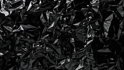 Reflective Black Plastic Packaging Film with Crumpled Texture and Surface Details