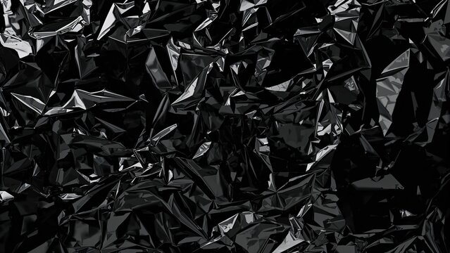 Reflective Black Plastic Packaging Film with Crumpled Texture and Surface Details