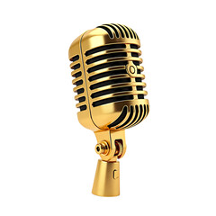Fototapeta premium A shiny golden vintage microphone on a isolated on transparent background