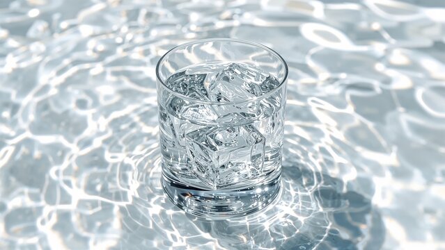 Chilled vodka in a glass with ice on a white background