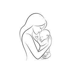 Minimalist Line Art of Mother Holding Baby &ndash; Motherhood or Parenting Logo