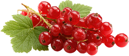 Close-up of a bunch of red currants with leaves