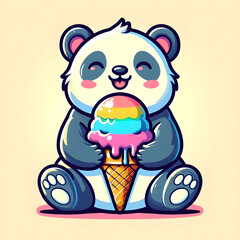 Cute Panda Eating Rainbow Ice Cream