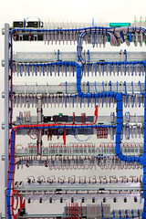 View from the back of the electrical panel. Connection of electronic modules using copper...