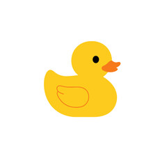 A classic yellow rubber duck toy illustration with a simple design, orange beak, and outlined wing.