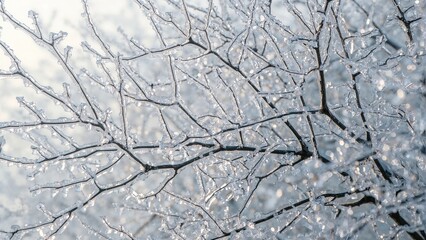 Tree branches encased in ice from severe weather
