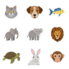 Fototapeta premium A diverse collection of nine colorful animal illustrations, featuring pets and wildlife in a flat, cartoon vector style.