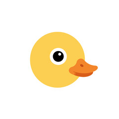 Cute cartoon duckling head icon with a large round eye and orange beak, in a flat, minimalist style.