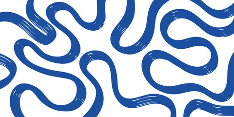 Blue Wavy Lines Abstract Pattern on White Background.