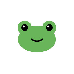 Smiling Green Frog Face with Black Eyes and Simple Design