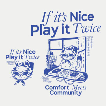 Funny home coffee dj cat illustration