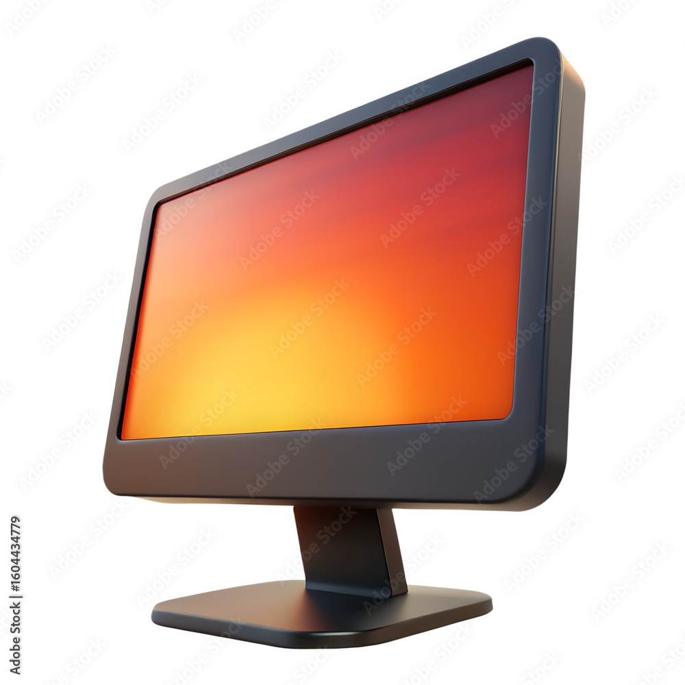 Fototapete modern computer monitor with sleek black bezel displaying a vibrant orange and red gradient isolated