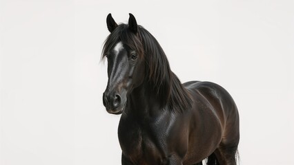 Fototapeta premium Isolated Friesian stallion horse on a plain white background
