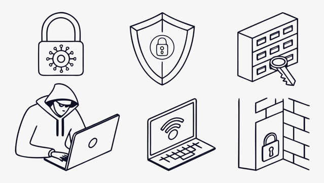 Cyber Security Icon Set &ndash; Iron Gray Vector Icons for Data Protection, Network Security, and IT Safety