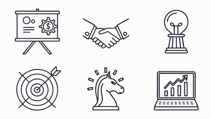Fototapeta premium Career Skills Icon Set – Dusty Blue Vector Icons for Professional Development, Job Training, and Soft Skills