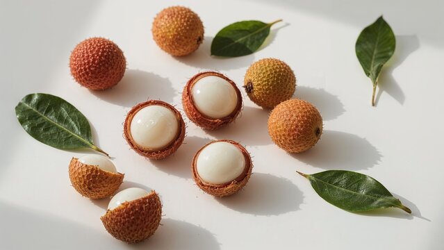 Fresh lychee fruits isolated on a white backdrop