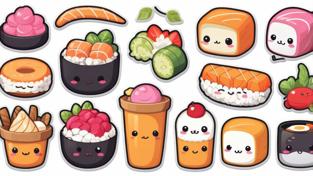 Cute cartoon sushi and dessert collection