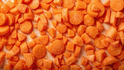Freshly cut carrots in slices and cubes