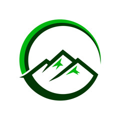 Green Mountains Circle Logo, Outdoor Adventure Emblem