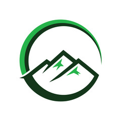 Green Mountains Circle Logo, Outdoor Adventure Emblem