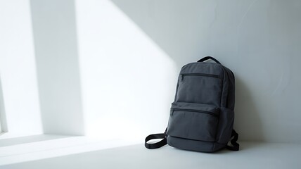 Naklejka premium Dark gray canvas backpack with zippers straps