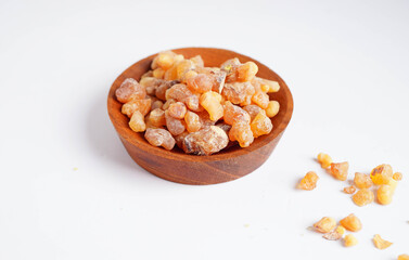 Frankincense or olibanum aromatic resin used in incense and perfumes.