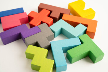 Logical thinking and problem solving problem solution creative business, wooden puzzle geometric...