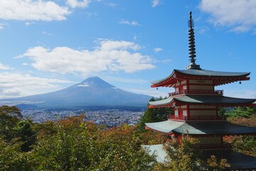 Chureito Pagoda with Mount Fuji in Fujiyoshida, Japan