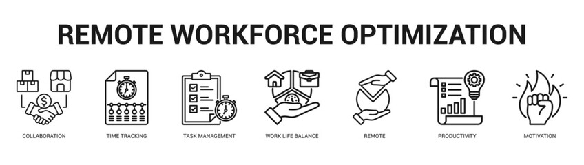 Remote Workforce Optimization Modern and clean web banner illustration featuring thematic icons for visual communication