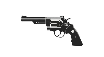 Stylized silhouette of a classic revolver against a pristine white backdrop showing detail and design elements emphasizing its menacing beauty