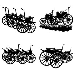 Fototapeta premium Silhouette illustration showing multiple vintage carriages and wagons in different arrangements and styles