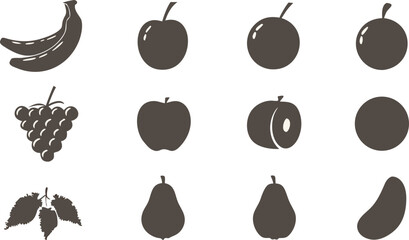 Collection of fruit silhouettes isolated on transparent background