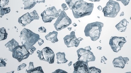 Chunks of crushed ice falling down on a plain white background