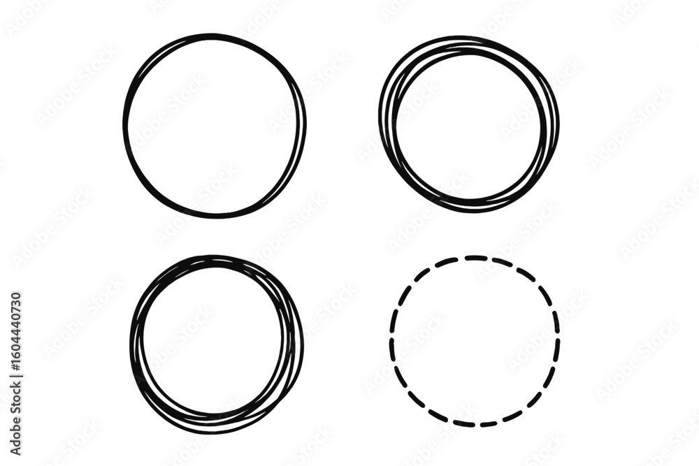 Poster hand drawn circle sketch set of 4. irregular doodle frames and abstract round borders. simple artist
