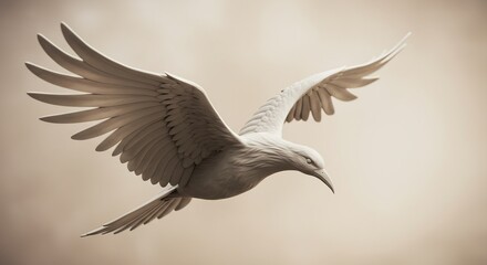 Obraz premium A claylike bird wings spread plunges down against a neutral background
