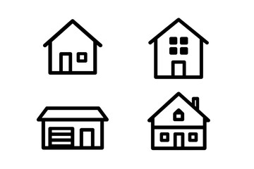 Fototapeta premium House icon set. Home vector symbols for real estate, architecture, and web design. Linear outline pictogram collection of residential buildings, property, and houses.