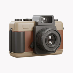 Retro 3D Camera Icon with Glass Lens and Flash Bulb