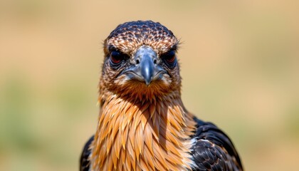 a bird with a striking appearance, characterized by its vibrant yellow orange plumage speckled with black spots