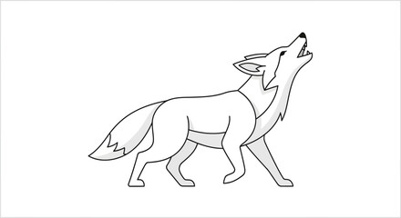 Obraz premium Stylized Black and White Illustration of a Howling Wolf with Bold Outlines on a Clean White Backdrop