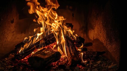 Up-close image of a fire burning inside a wood-burning stove