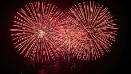 Two fireworks bursting in the night sky during a festive celebration