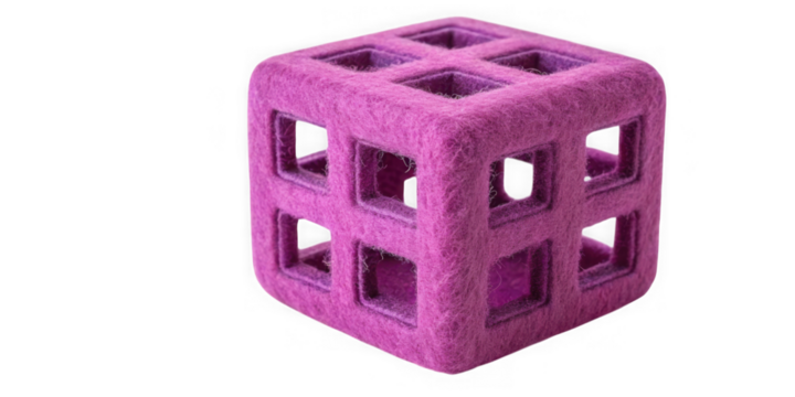 A textured purple cubic lattice structure isolated on transparent background