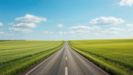 Fototapeta premium Conceptual image of a road shaping a person's profile amid grass and landscape, representing travel and business in nature