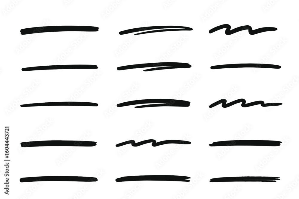 Fototapete hand drawn underlines set. black doodle lines, brush strokes, marker pen marks. vector sketch scribb