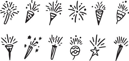 Festive fireworks and party poppers celebration confetti