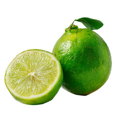 fresh green lemon on transparent background