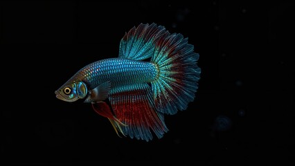 Fototapeta premium Brightly colored female betta fish shown on a shadowy background