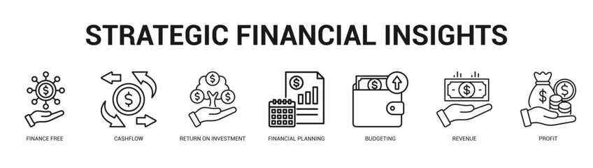 Strategic Financial Insights Modern and clean web banner illustration featuring thematic icons for visual communication