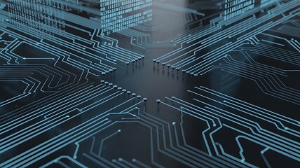 Futuristic circuit board with digital data technology