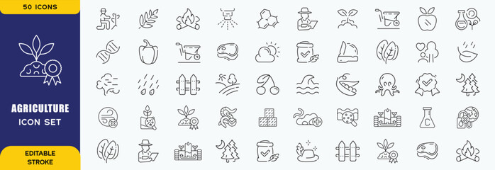 Agriculture agribusiness line icons  set. Crops seeding. Gardening tools. Fertilizer horticulture. Smart farming iconset outline pictograms. Isolated linear vector illustrations. Editable stroke